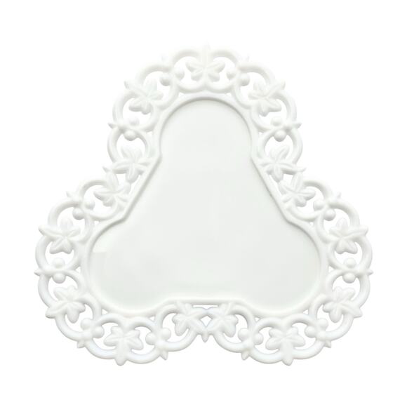 1940s Vintage Triangle Triad Reticulated Milk Glass Dish Plate 8” - Picture 1 of 4
